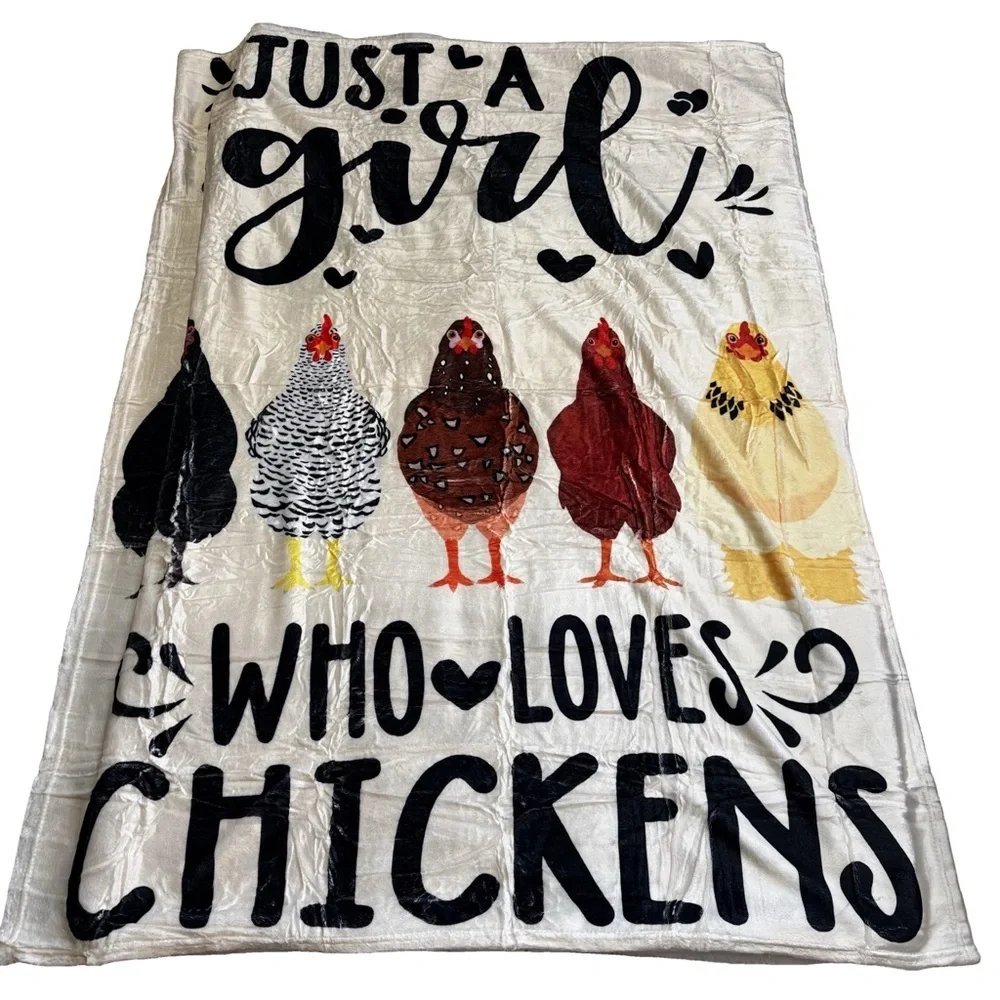 Chicken Lover's Throw Blanket Flannel 50x40” Just A Girl Who Loves Chickens NWT